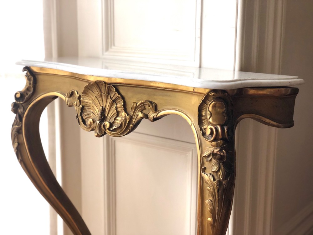 19th century antique French gilt and marble console table View VI