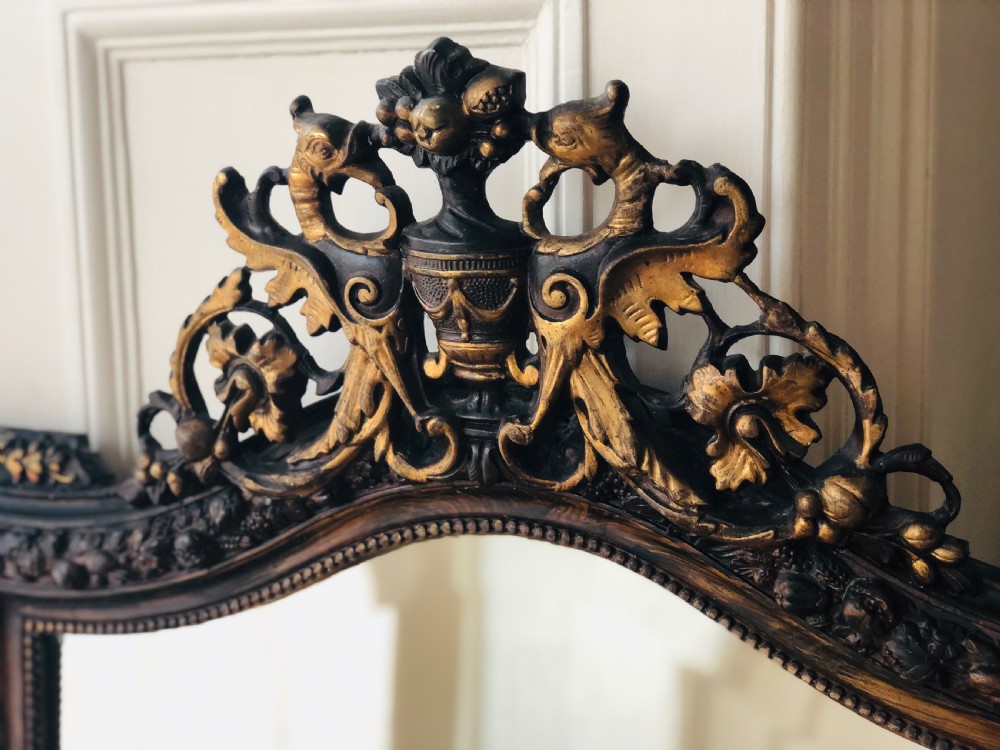 Antique French gilt and wood crested mirror - bevelled glass View II