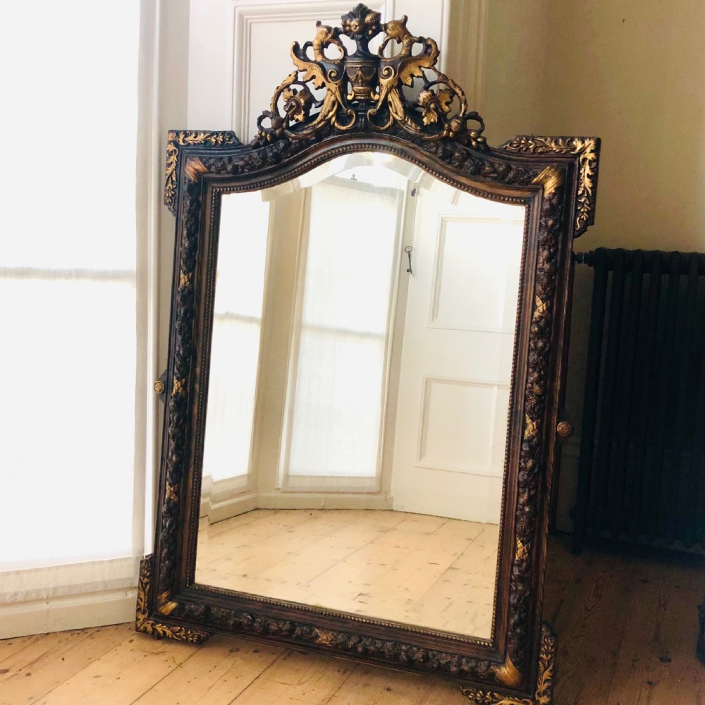 Antique French gilt and wood crested mirror - bevelled glass View III