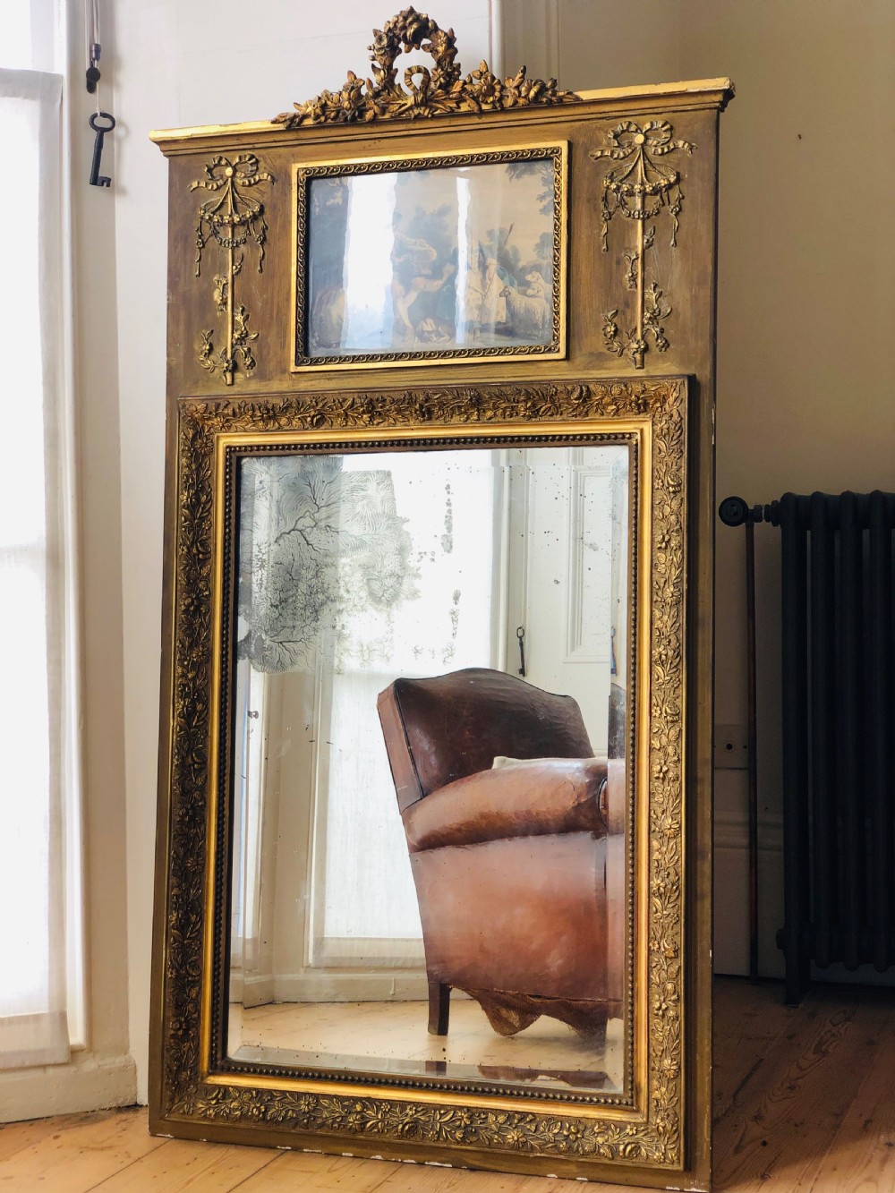 19th century French antique gilt trumeau mirror 