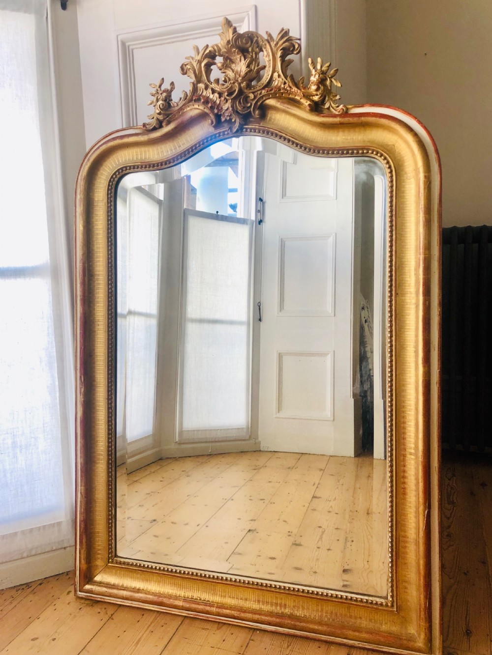 19th century antique French Louis XV gilt mirror - bevelled glass