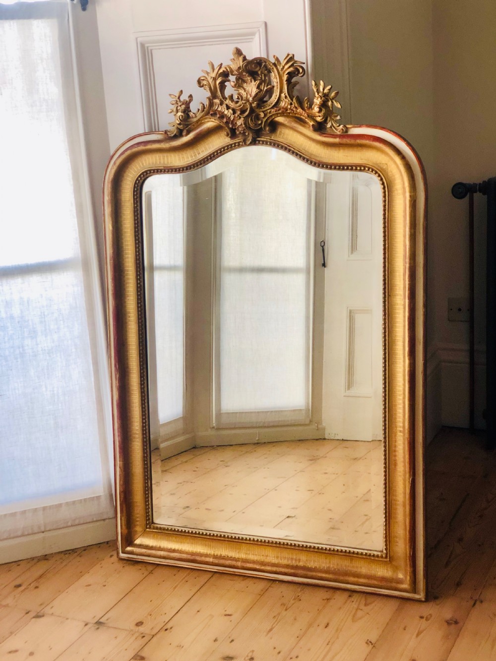 19th century antique French Louis XV gilt mirror - bevelled glass View V