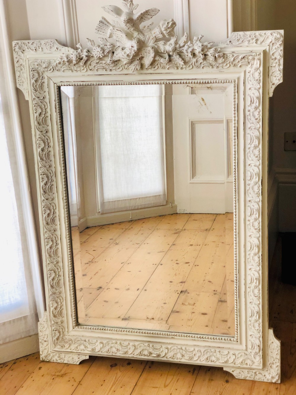 19th century antique French Louis XV painted mirror - bevelled glass 