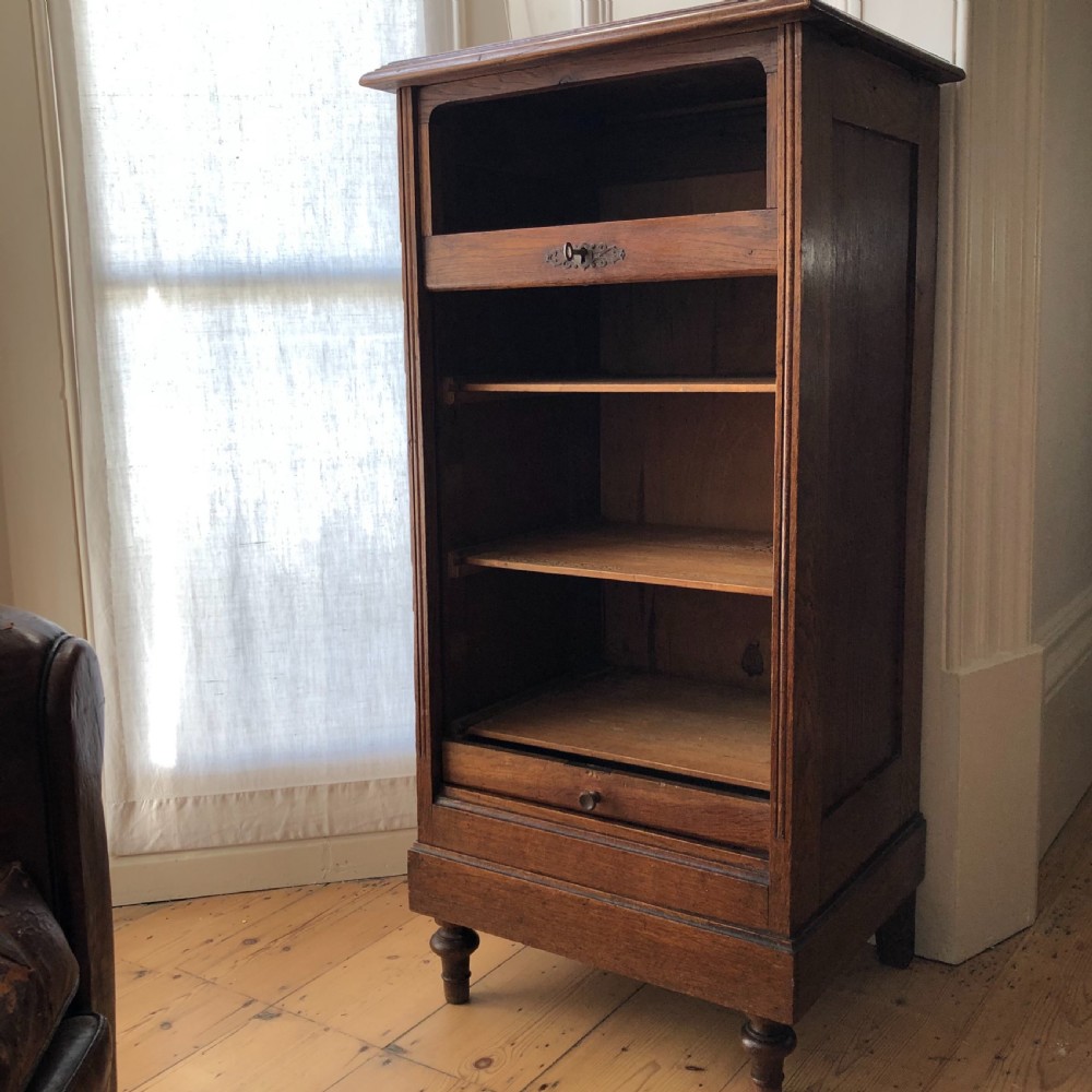 Antique French oak tambour filing cabinet View V