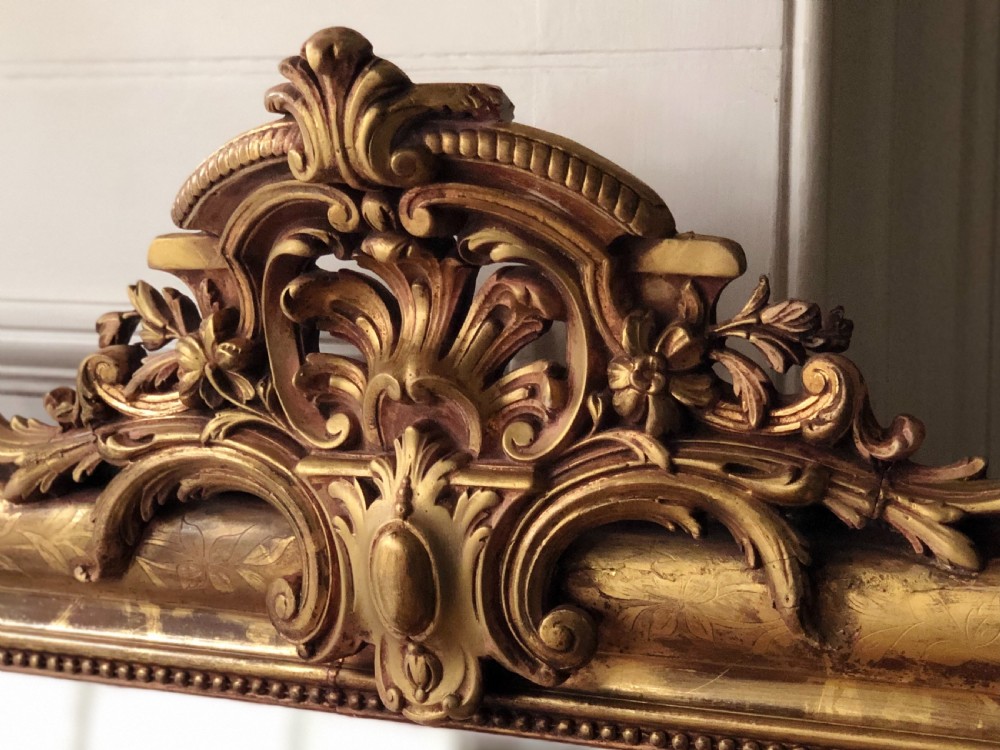 Large antique French Louis XV gilt mirror c1880 View II