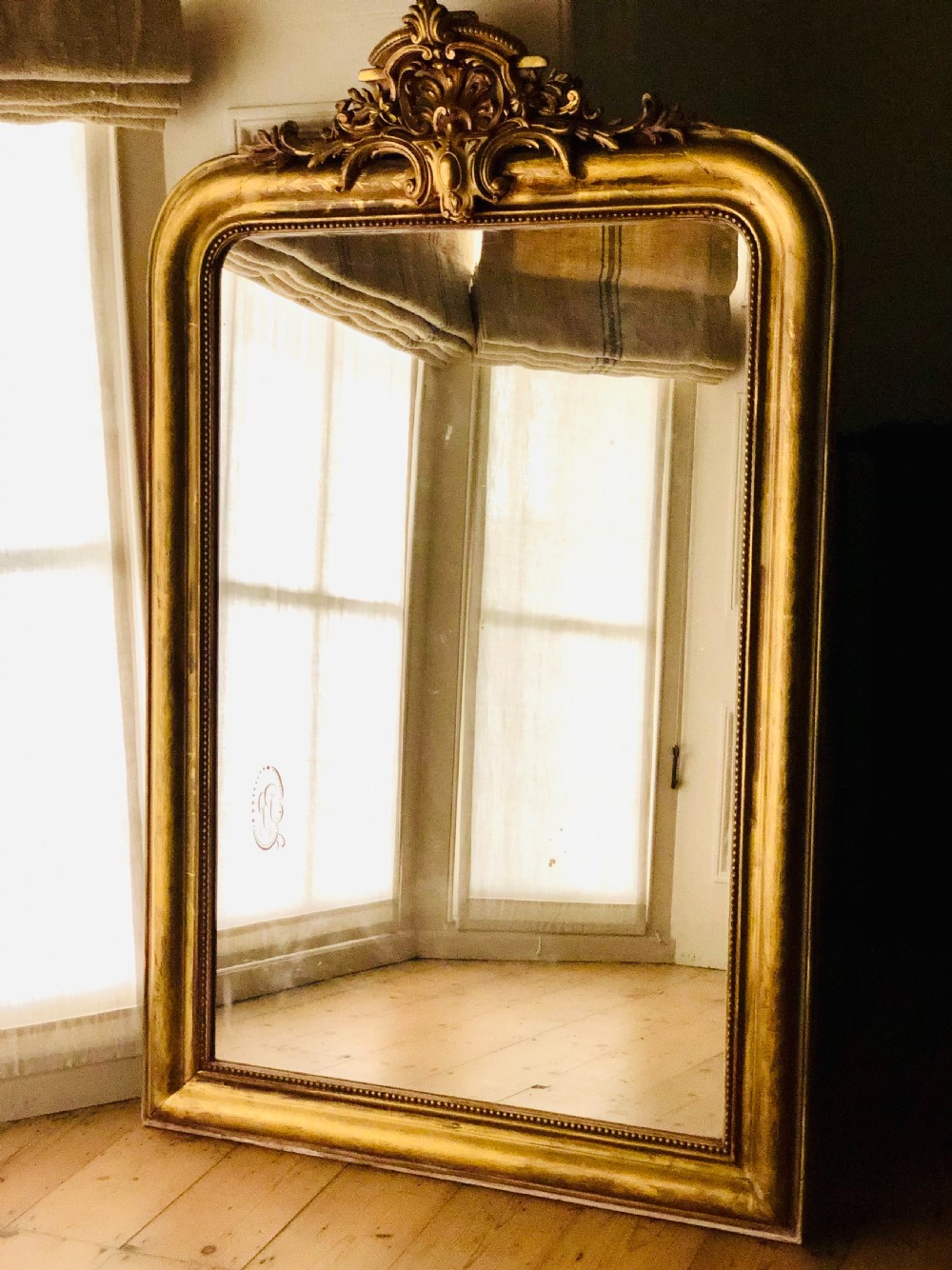 Large antique French Louis XV gilt mirror c1880 View III