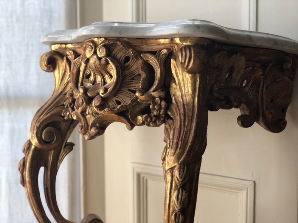 19th century antique French gilt and marble console table  View II