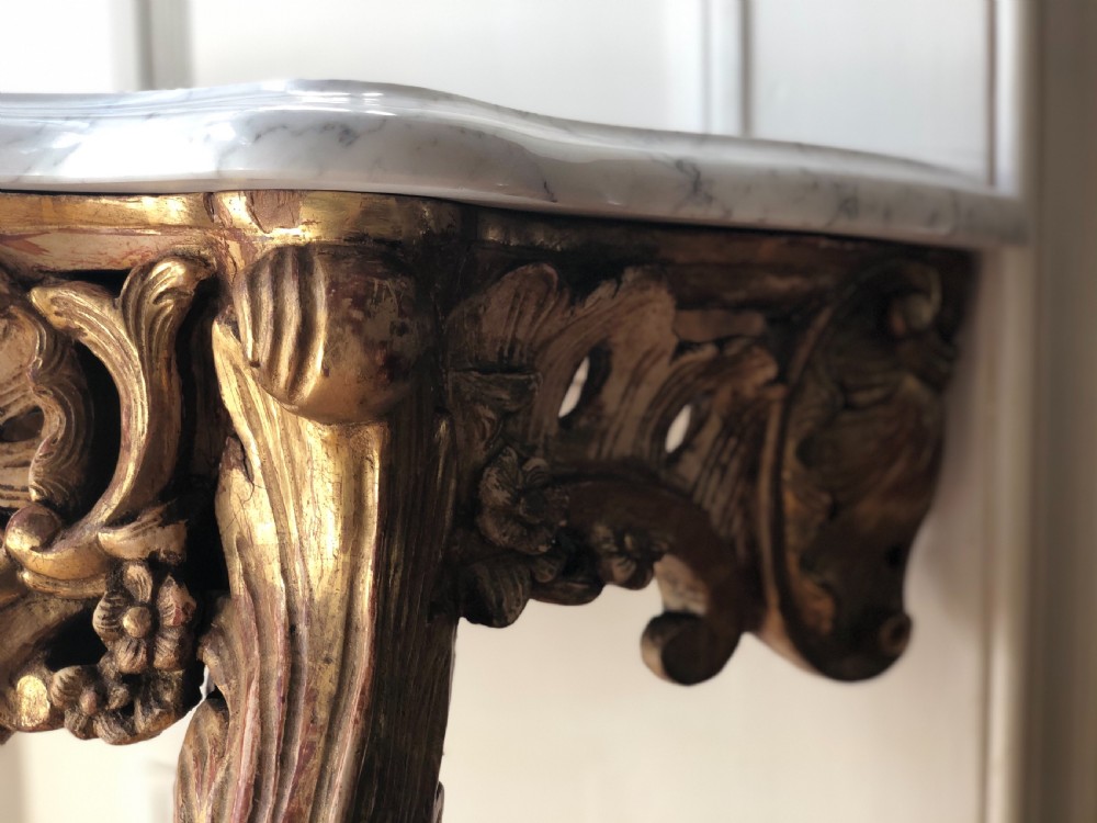 19th century antique French gilt and marble console table  View III