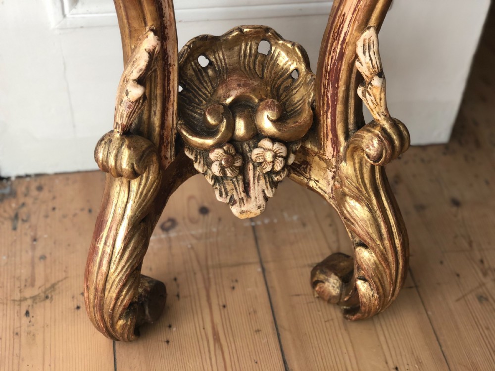 19th century antique French gilt and marble console table  View V