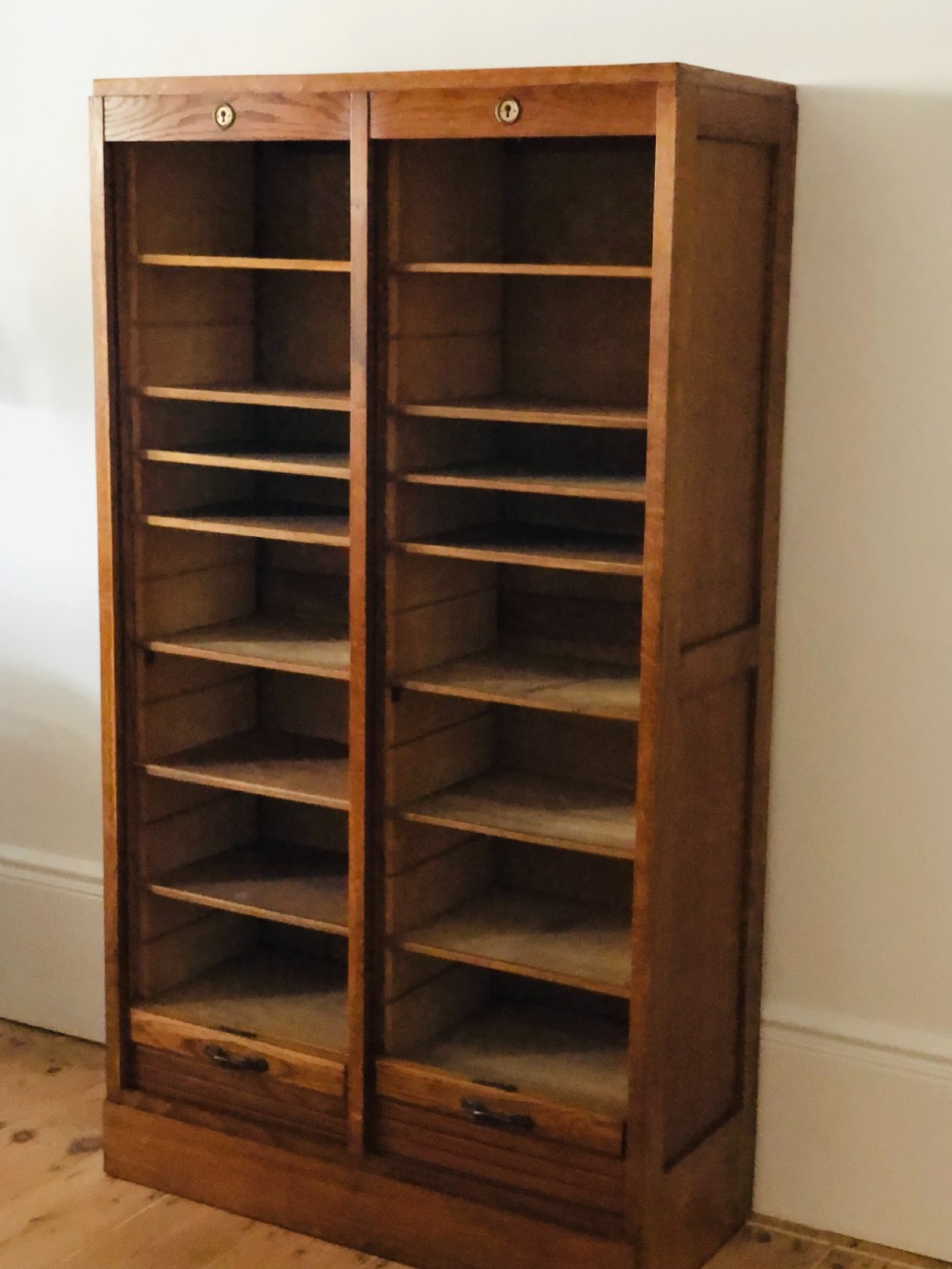 Antique French oak double tambour filing cabinet  View IV