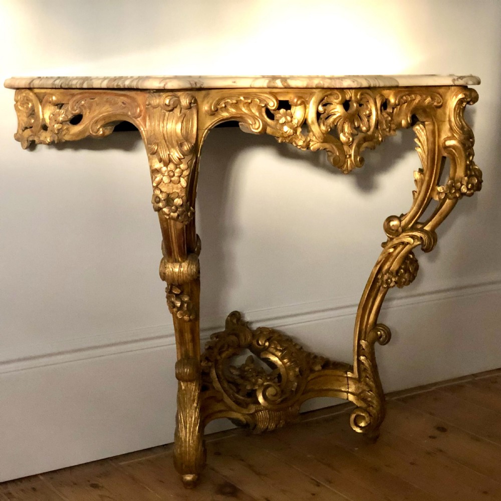 Antique French carved gilt wood and marble console table c1880 View II
