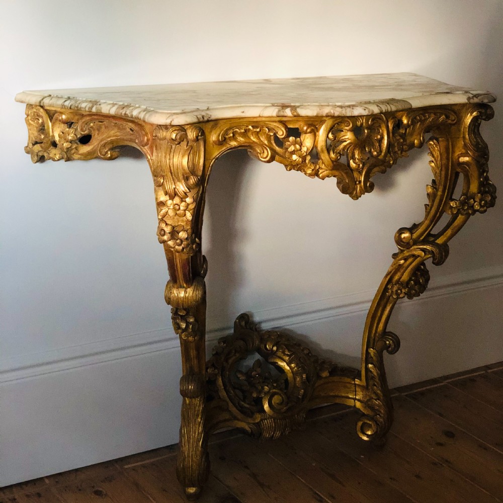 Antique French carved gilt wood and marble console table c1880 View III
