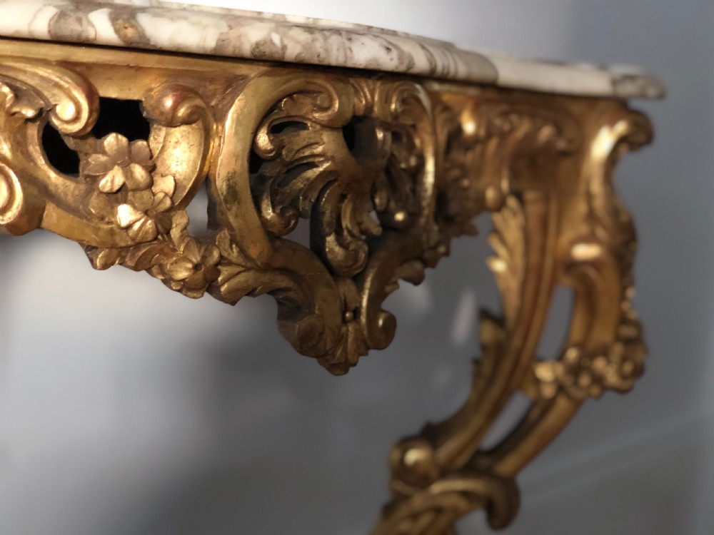 Antique French carved gilt wood and marble console table c1880 View V