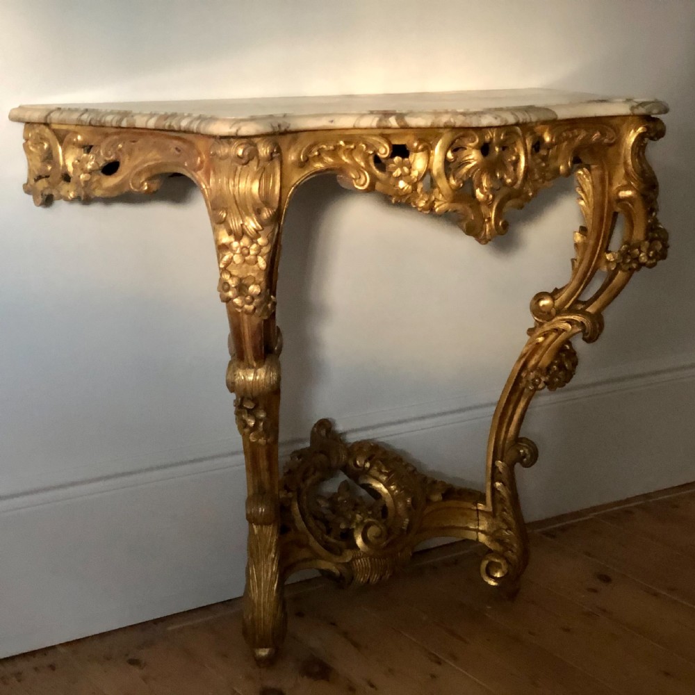 Antique French carved gilt wood and marble console table c1880 View VII