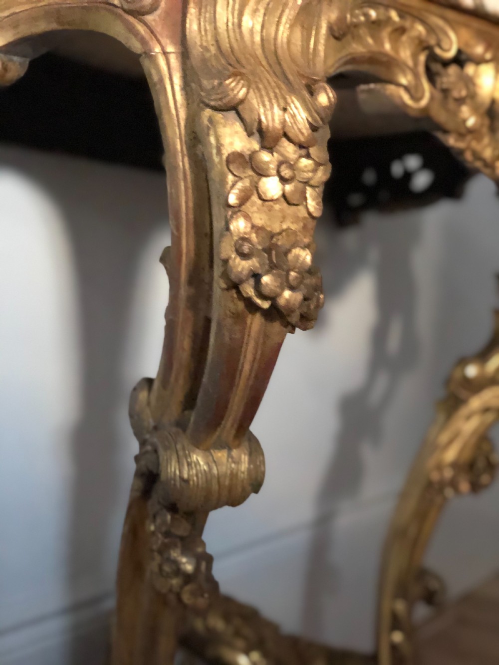 Antique French carved gilt wood and marble console table c1880 View VIII