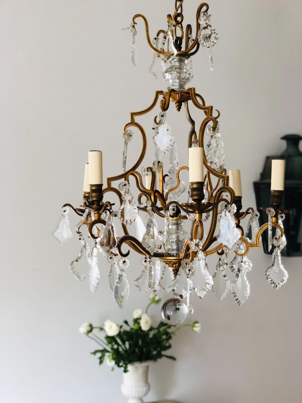 Antique French crystal cage chandelier - rewired 