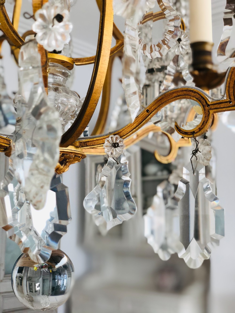 Antique French crystal cage chandelier - rewired  View III
