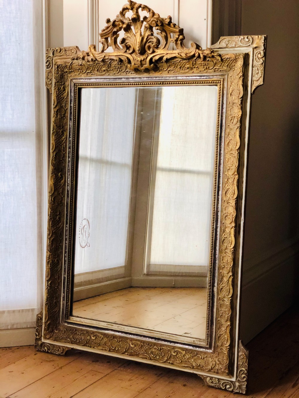 Antique French gilt crested mirror 