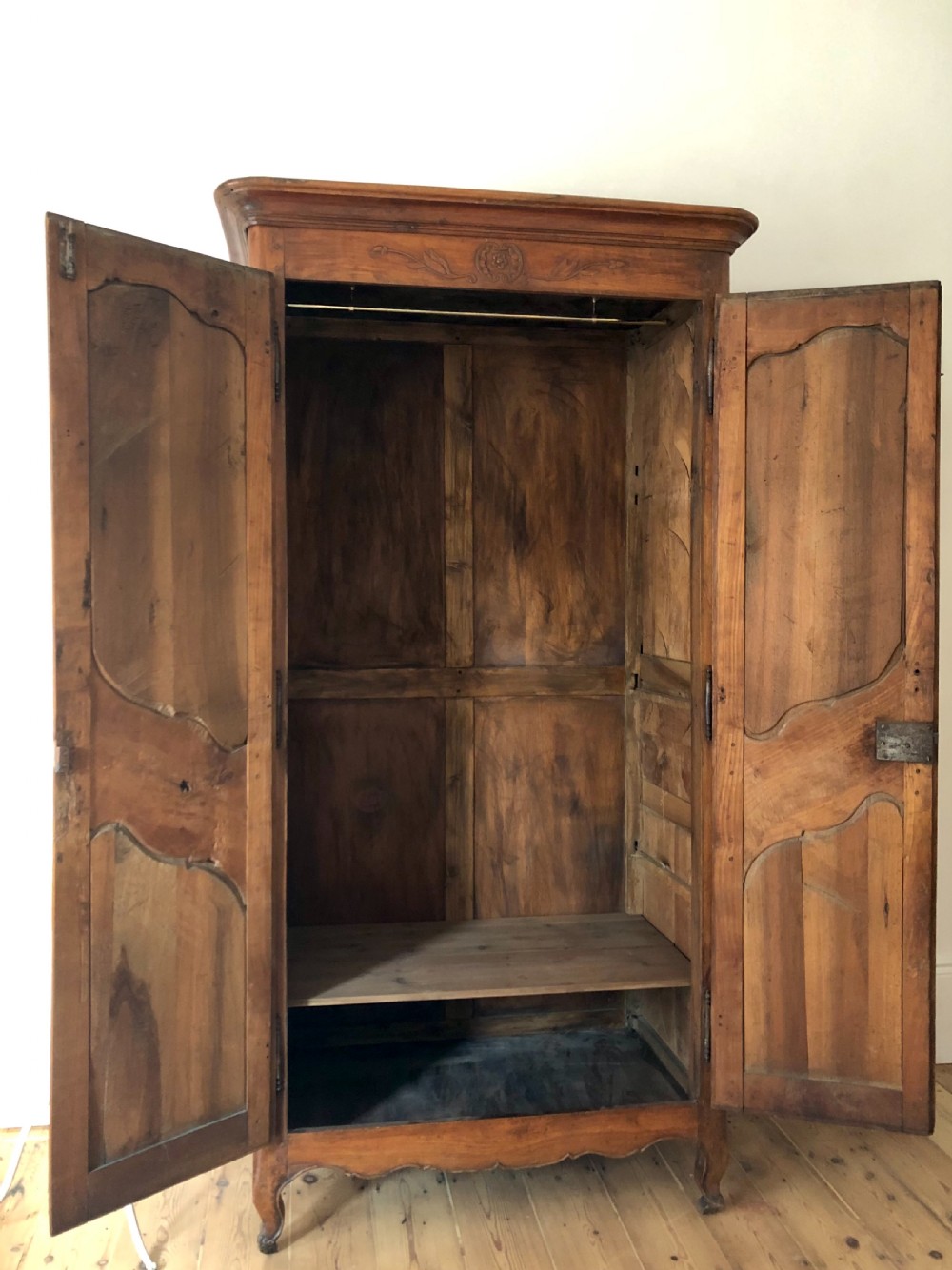 Antique French walnut armoire wardrobe with hanging rail View II