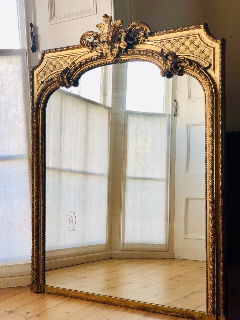 Antique French gilt  mirror overmantel