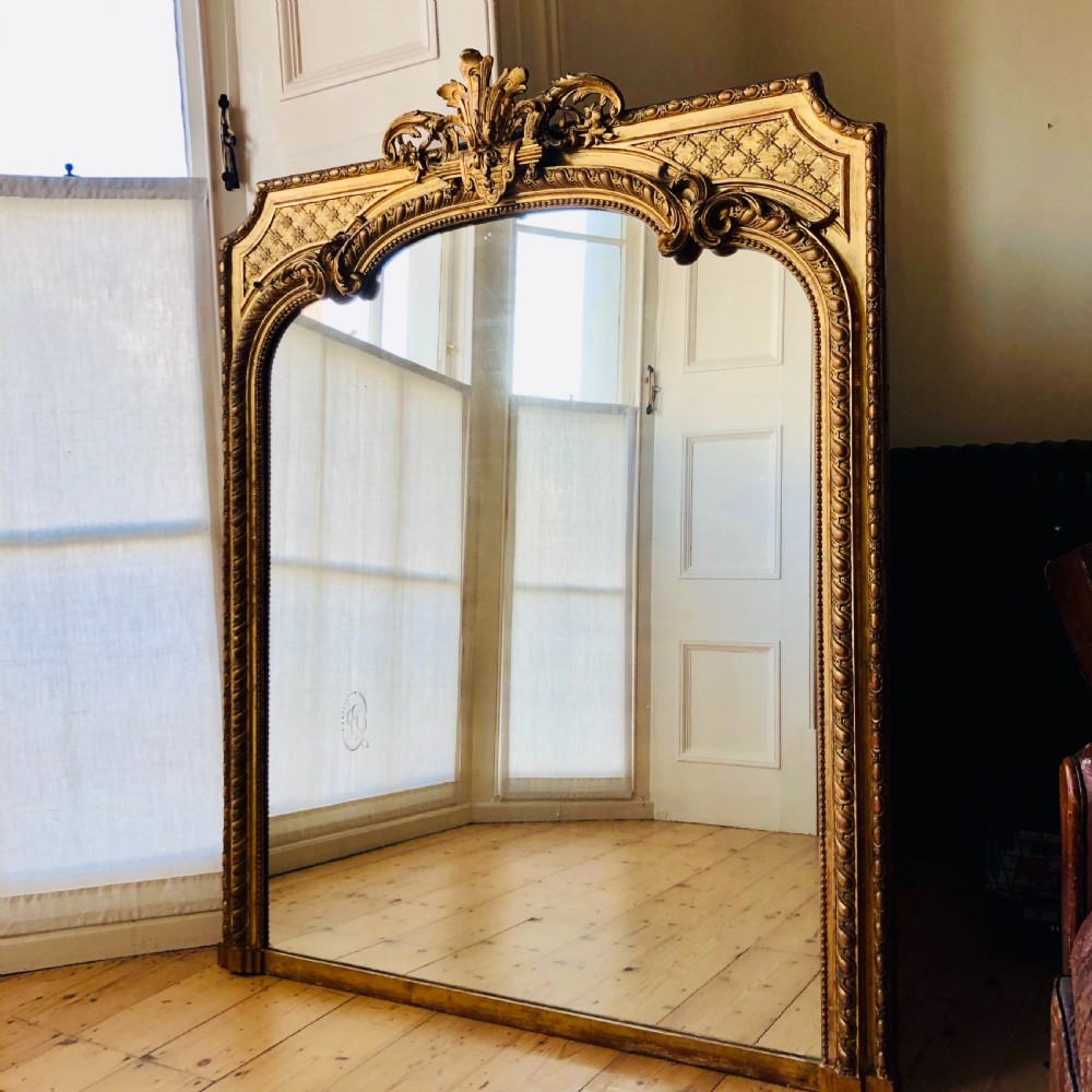 Antique French gilt  mirror overmantel View II