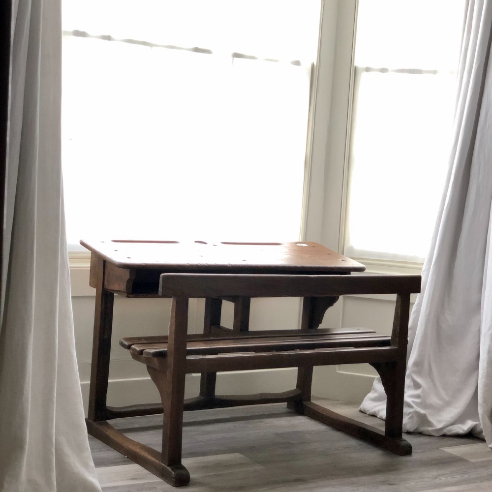 Antique French oak school desk 