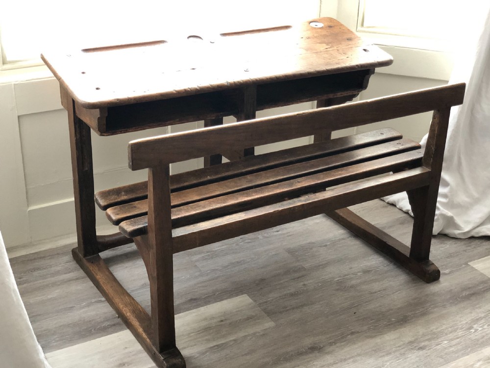 Antique French oak school desk  View III