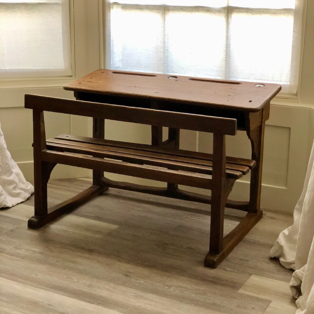 Antique French oak school desk  View IV