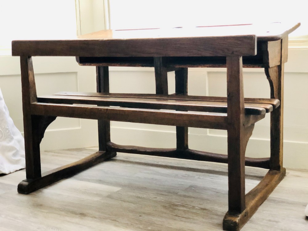 Antique French oak school desk  View V