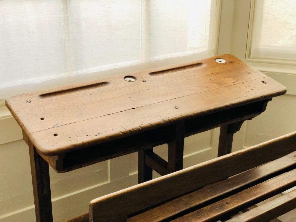 Antique French oak school desk  View VI