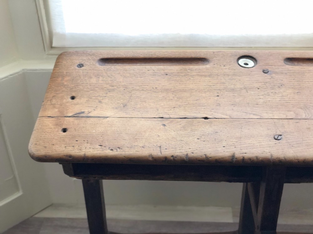 Antique French oak school desk  View VII