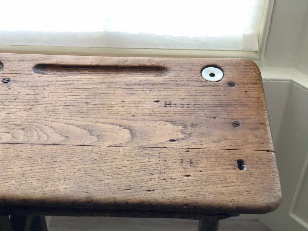 Antique French oak school desk  View VIII