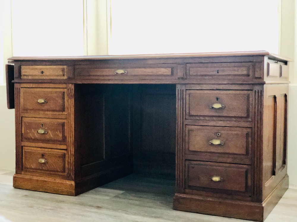 Antique oak pedestal desk  View II