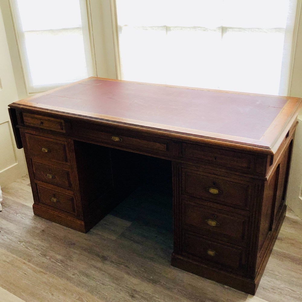 Antique oak pedestal desk  View III