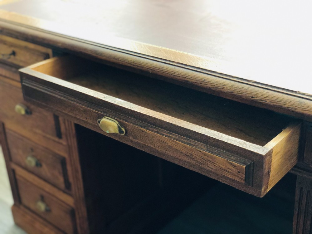 Antique oak pedestal desk  View V