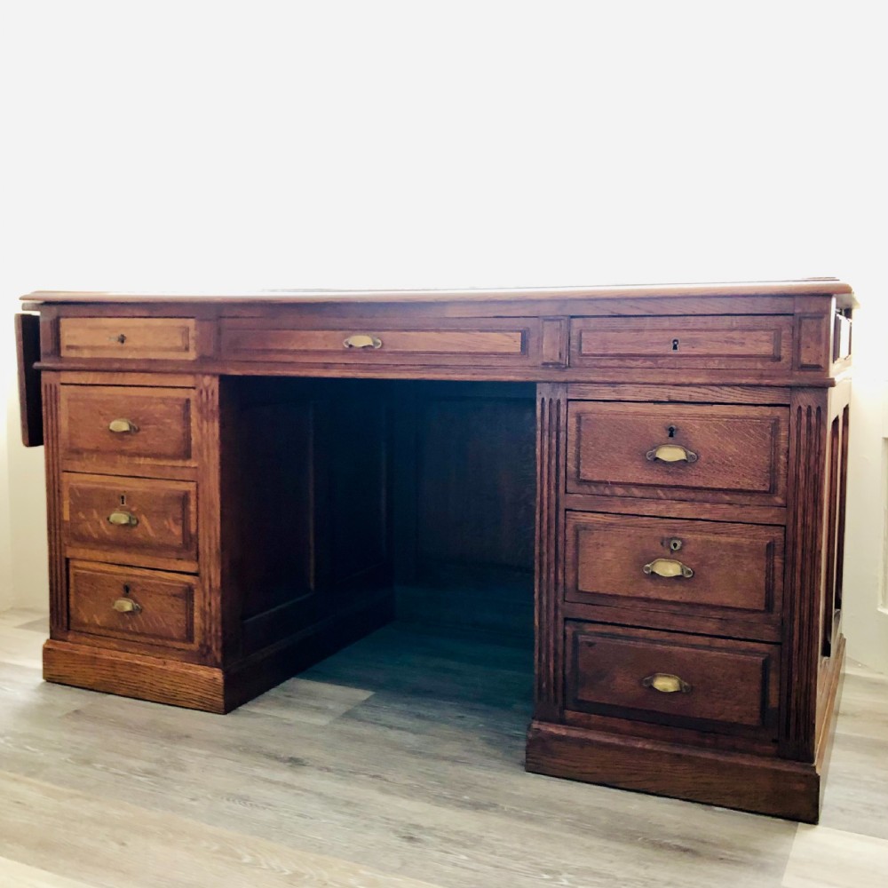 Antique oak pedestal desk  View VI