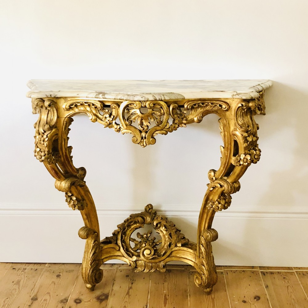 Antique French carved gilt wood and marble console table c1880