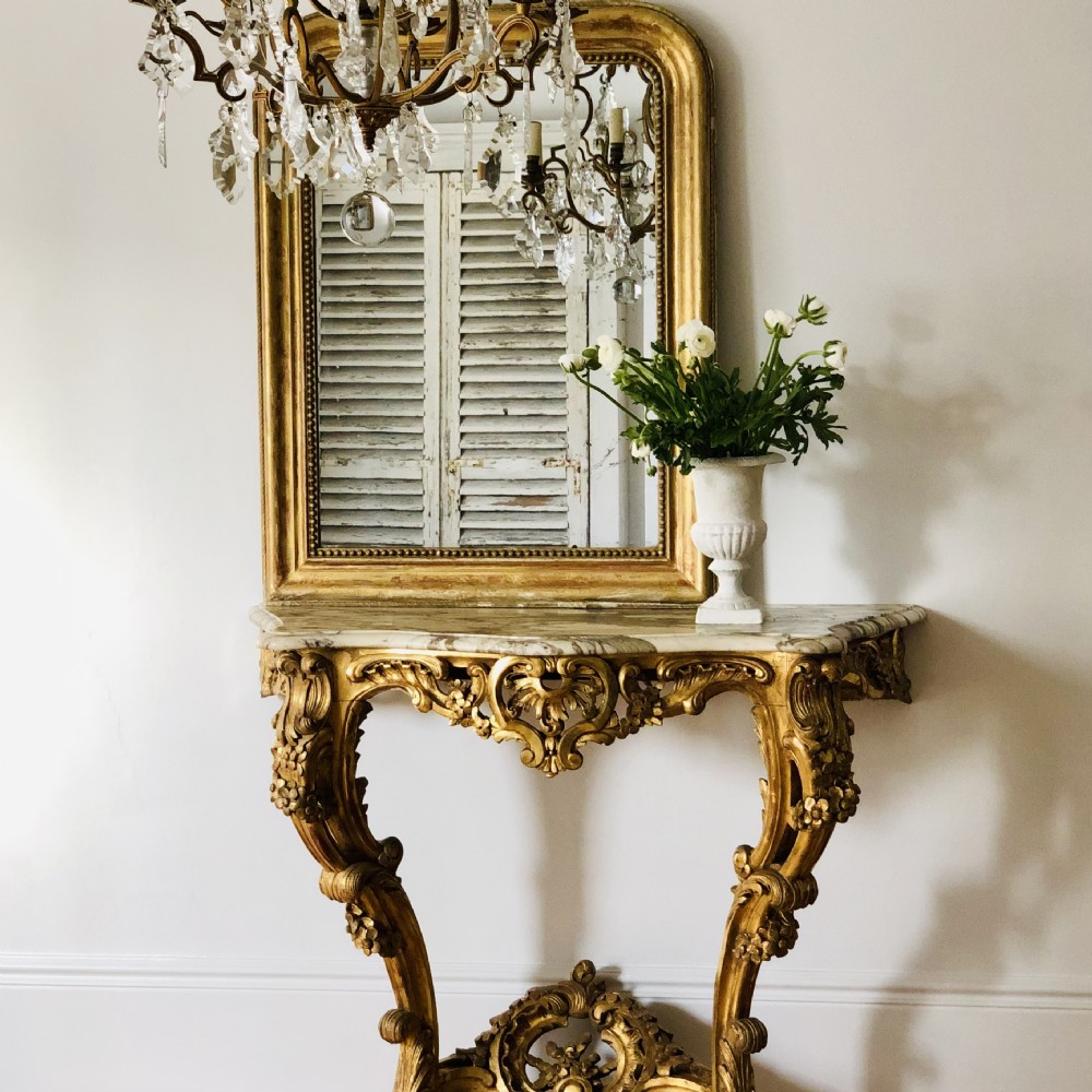 Antique French carved gilt wood and marble console table c1880 View IX