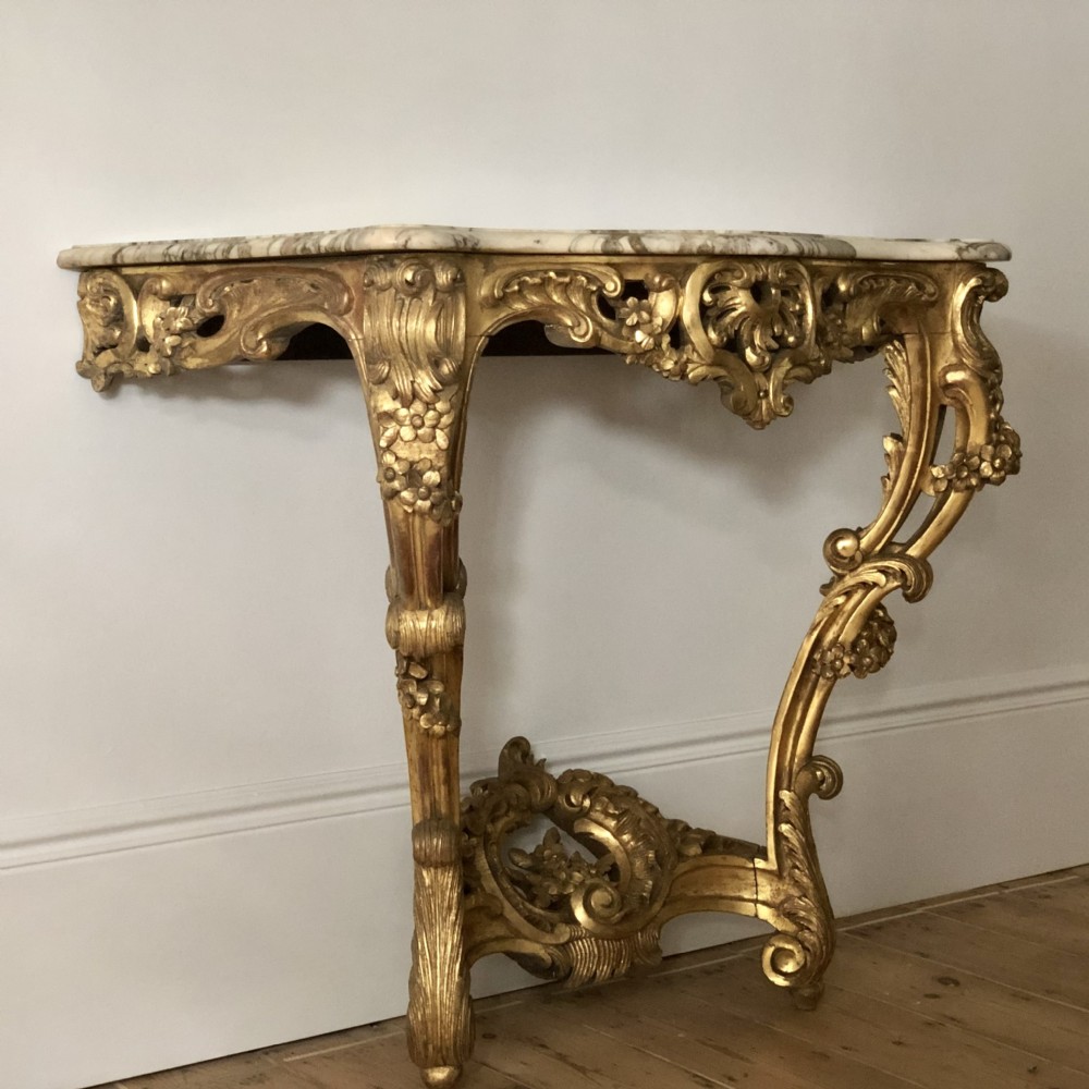 Antique French carved gilt wood and marble console table c1880 View X