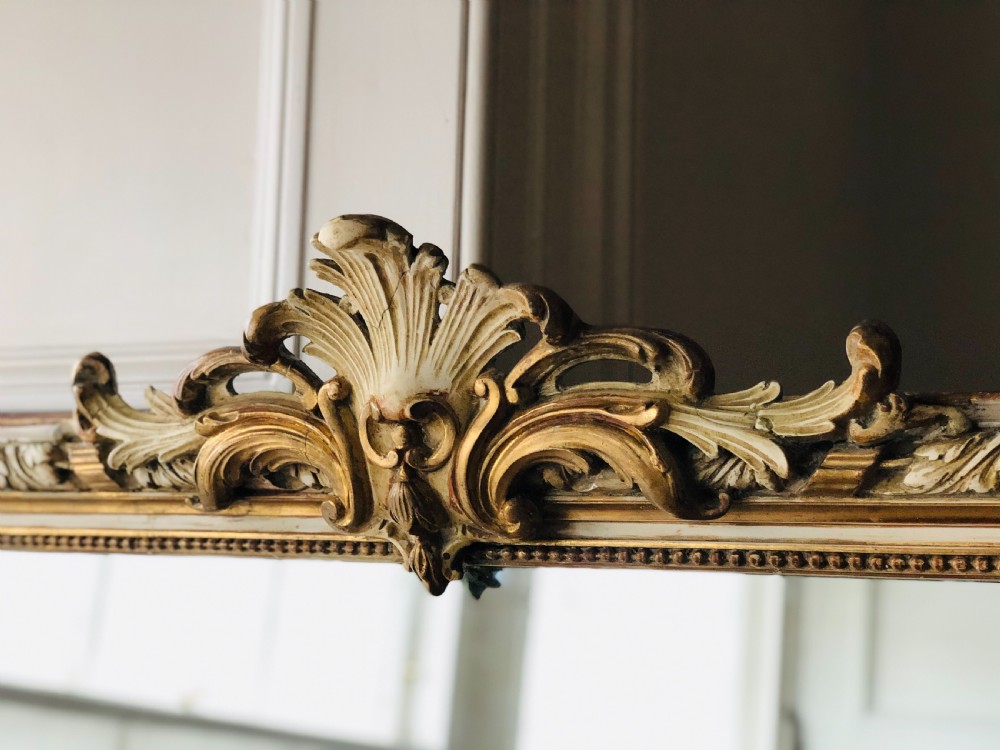 Antique French gilt and gesso leaner mirror overmantel  View II