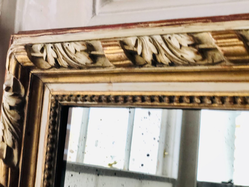 Antique French gilt and gesso leaner mirror overmantel  View III