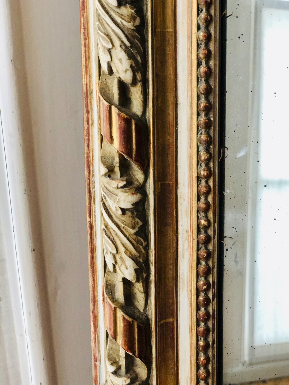 Antique French gilt and gesso leaner mirror overmantel  View IV