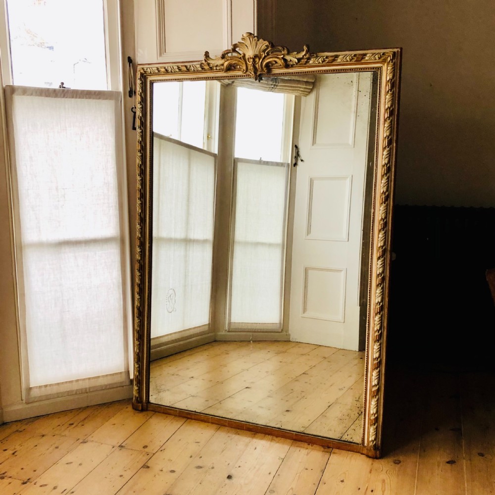 Antique French gilt and gesso leaner mirror overmantel  View VI