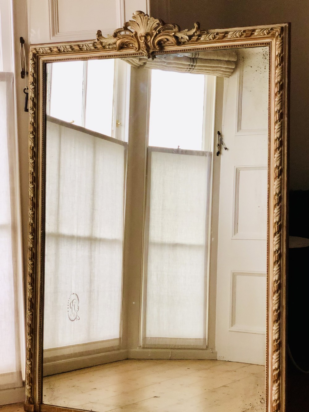 Antique French gilt and gesso leaner mirror overmantel  View VII