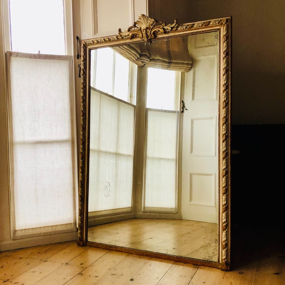 Antique French gilt and gesso leaner mirror overmantel  View VIII