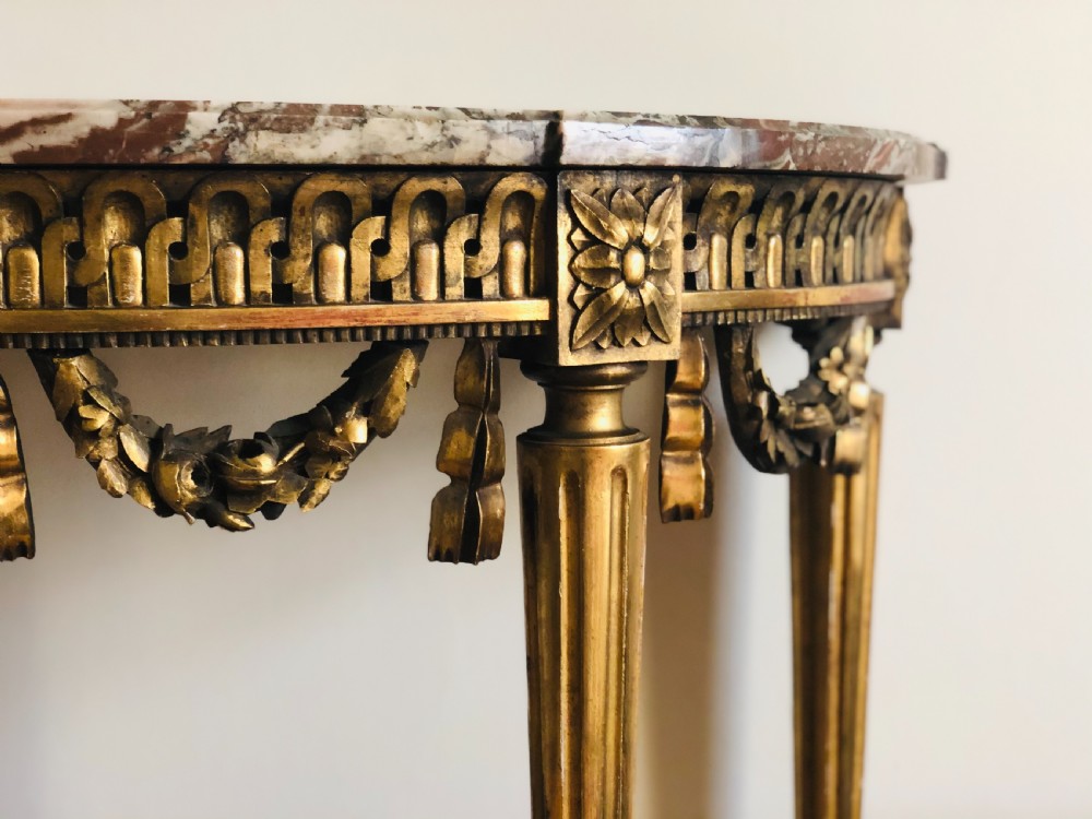19th century French gilt and marble console table  View V