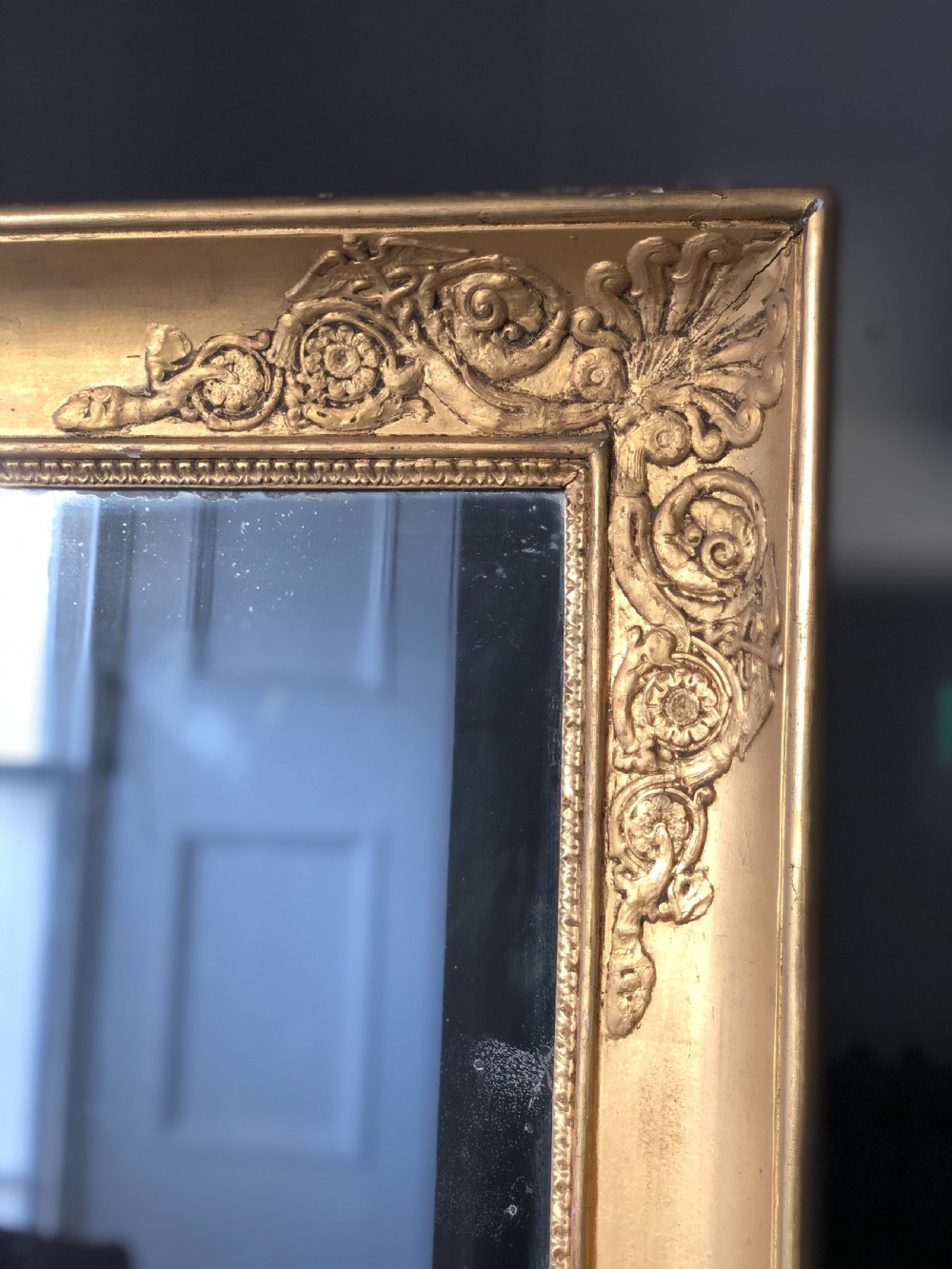Antique French gilt Empire mirror c1830 - mercury glass View III