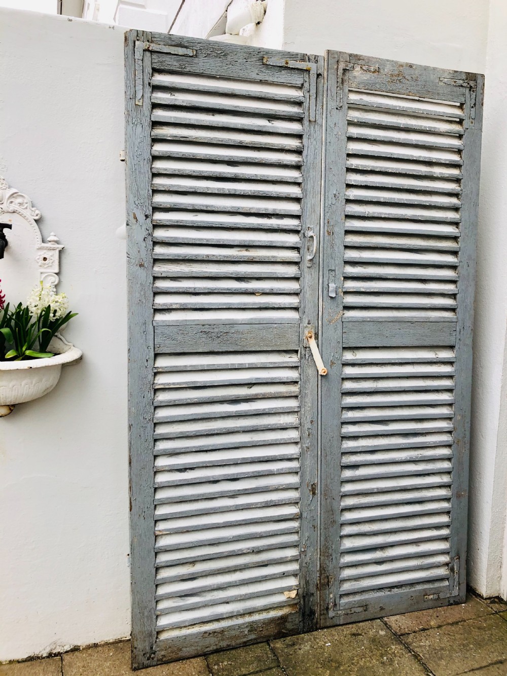 Antique French large oak painted shutters 