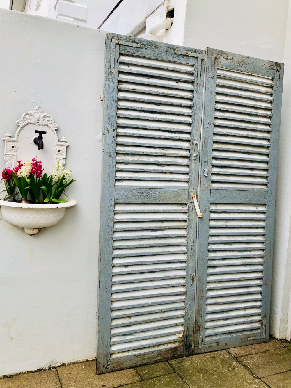 Antique French large oak painted shutters  View III