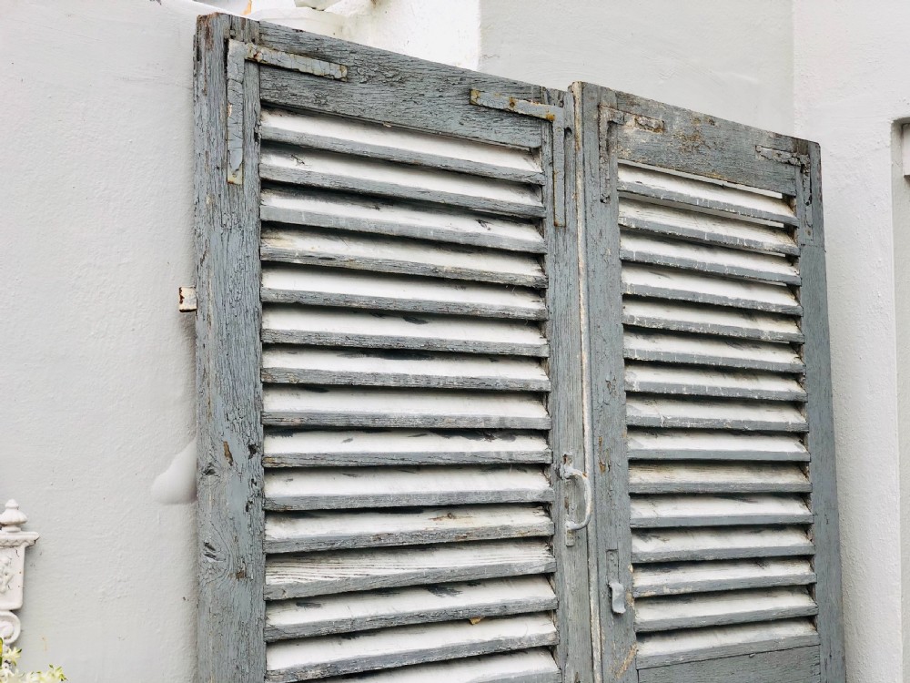 Antique French large oak painted shutters  View IV